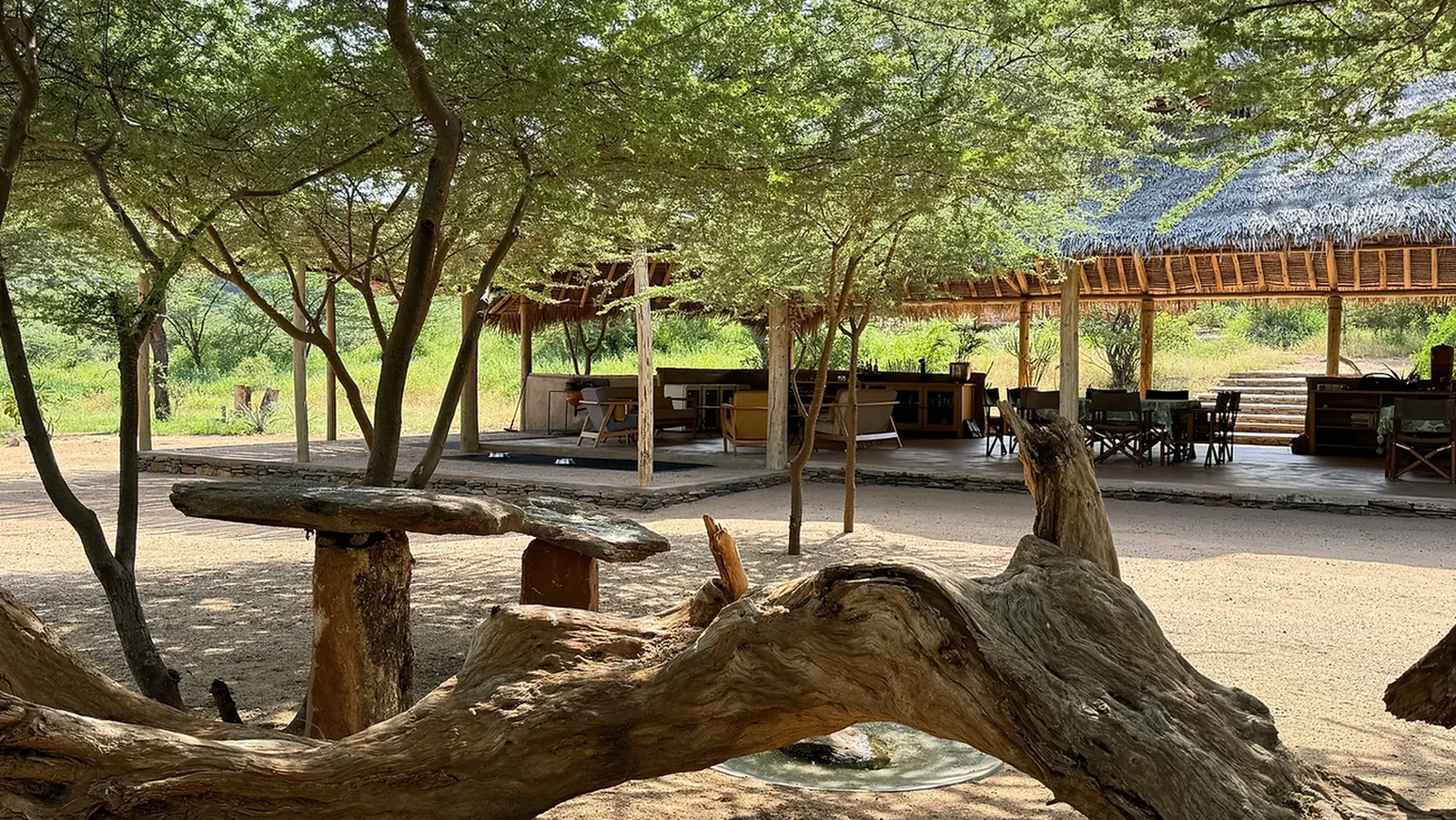 Open-air thatched shared area at Koros Camp in northern Kenya