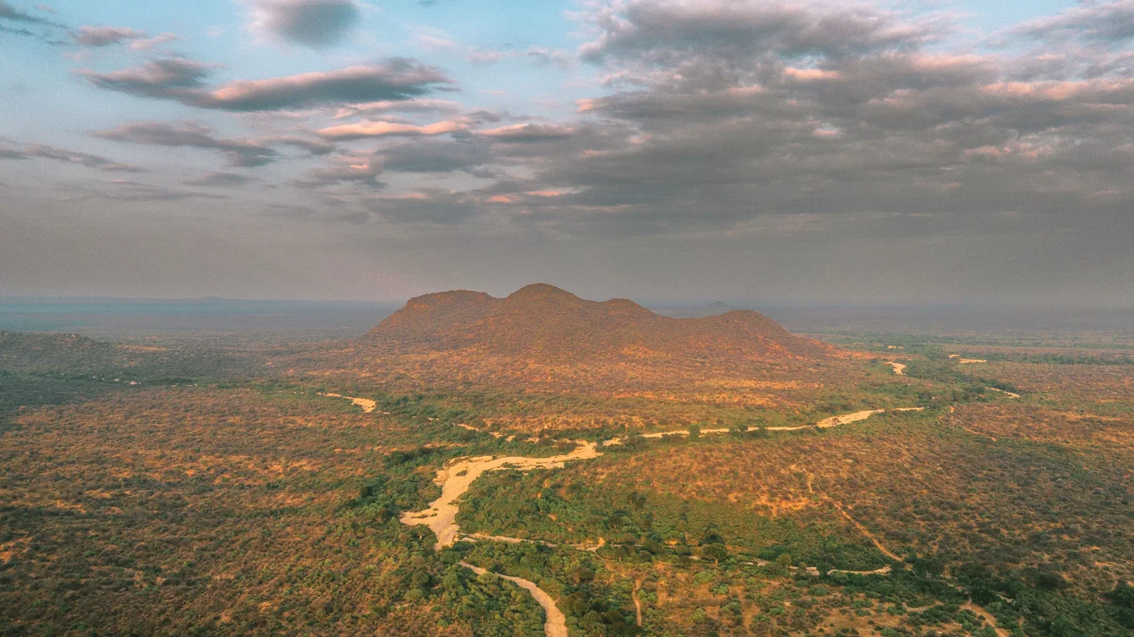 Remote mountain wilderness and winding riverbeds in northern Kenya