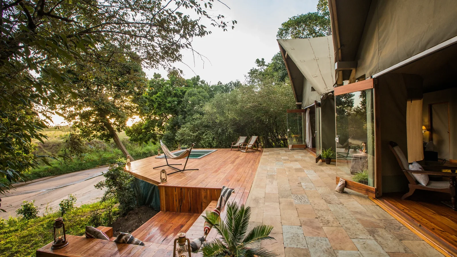 Private pool, hammock and forest tent at Sala's Camp in the Maasai Mara
