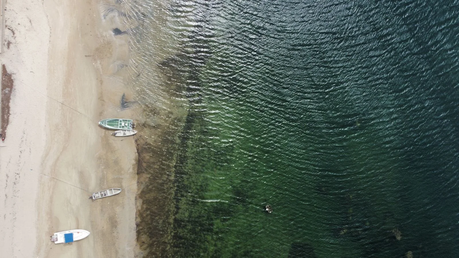 Aerial view of islands and turquoise water in the Lamu Archipelago