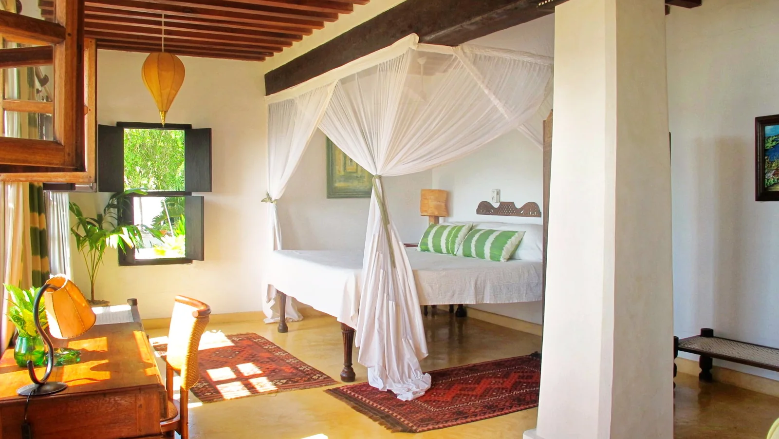 Light-filled guest room at Peponi Hotel on Lamu Island
