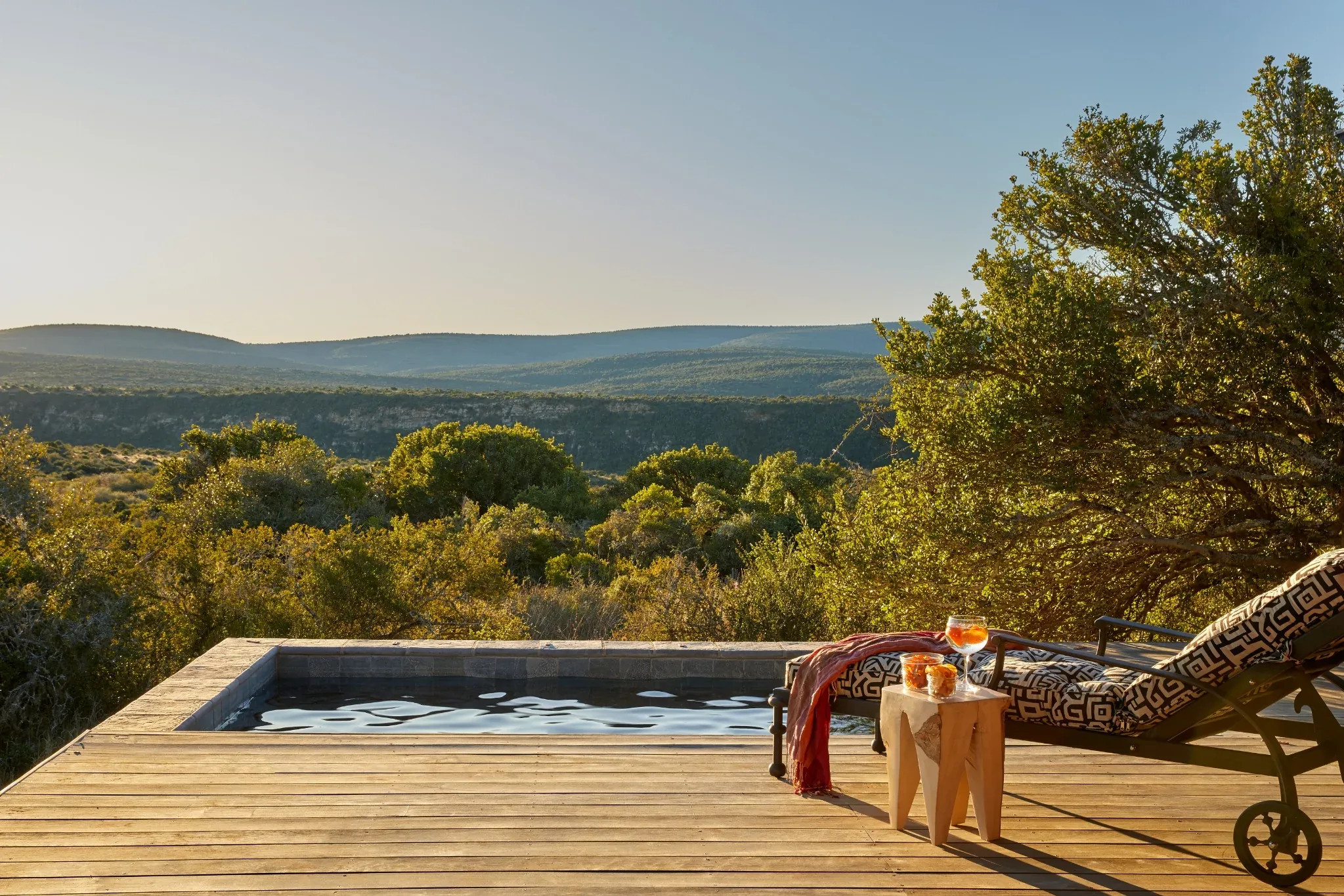 Private plunge pool overlooking the bush at Kwandwe Ecca Lodge