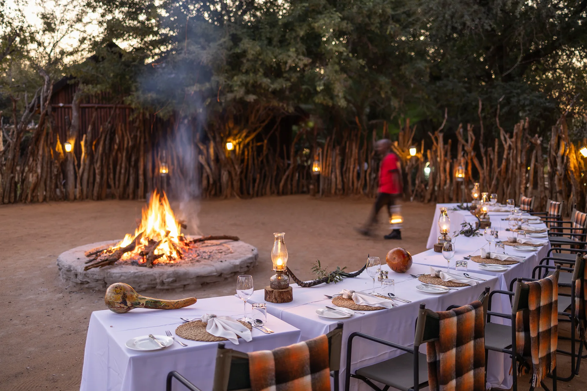 Boma dinner prepared around the fire at River Safari Lodge in Karongwe